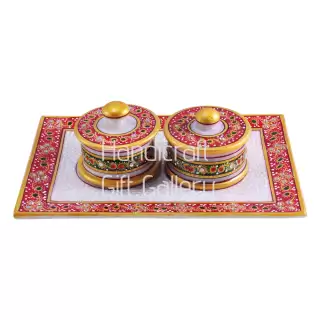 Marble 2 Box Dry Fruit Gift Tray Set