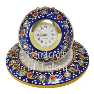 Meenakari Marble Round Stand Clock for Festive Gifting
