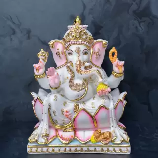 Fine Marble Dust Ganesh Ji In White Ambos Painting
