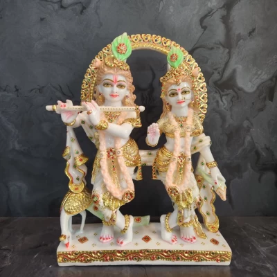Fine Marble Dust Jugal Radha Krishna In Meenakari Painting
