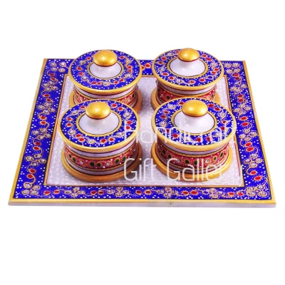 Marble 4 Dibbi Dry Fruits Tray Set