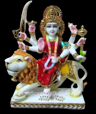 Marble Dust Durga Devi In red Saree 9 Inch