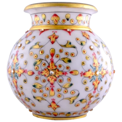 Marble Leaf Painted Lota In 8 Inch