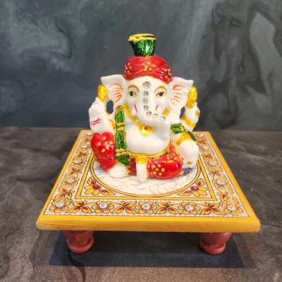 Pagdi Ganesh Ji with Marble Chowki