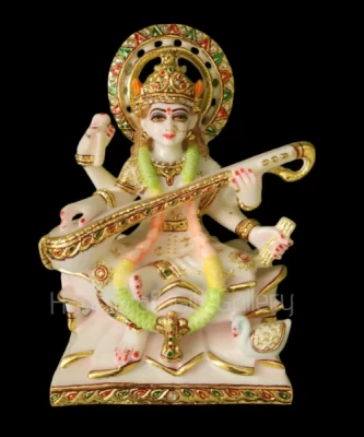 Fine Marble Dust Saraswati In 9 Inch