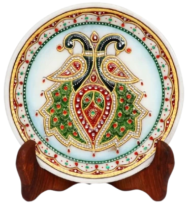 Marble Peacock Figure Painted Decorative Plate