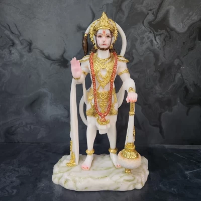 Marble Dust Khade Hanuman Ji In 12 Inch