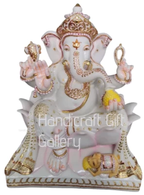New Marble Dust Cut Gold White Ganesh ji