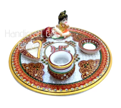 Marble Pooja Thali With Makan krishna