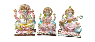 Marble Dust Ganesh Laxmi Saraswati Multicolor