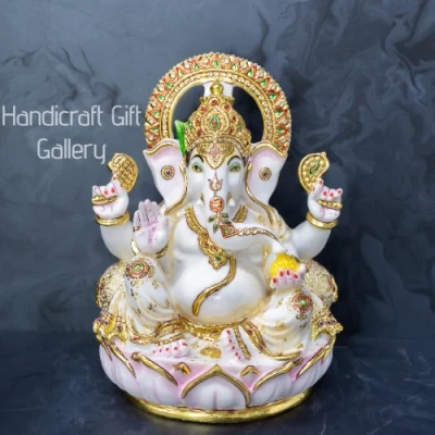 Fine Marble Dust Ganesh In Meena Painting