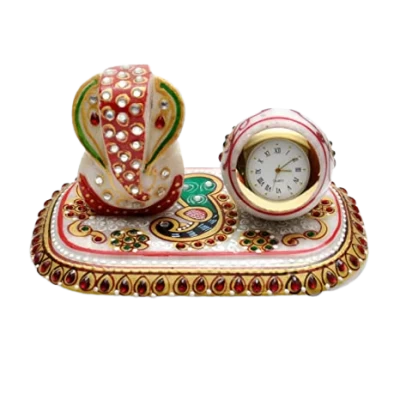 Marble Ganesh With Table Clock