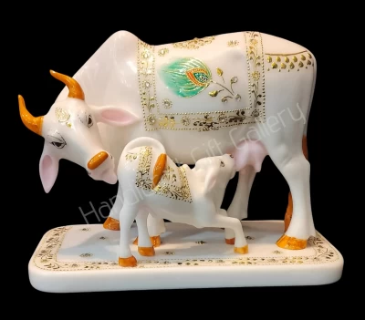 Marble Dust Morpankh Cow & Calf In 9 Inch