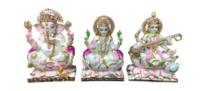 Marble Dust Cut Gold White Ganesh Laxmi Saraswati