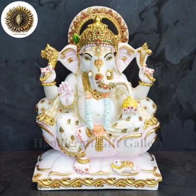 Marble Dust Cut Gold White Ganesh Laxmi Ji