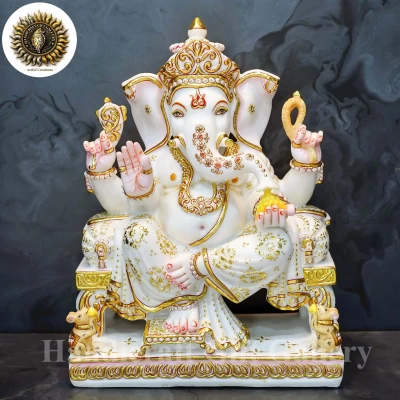 New Marble Dust Chowki Ganesh In 15 Inch