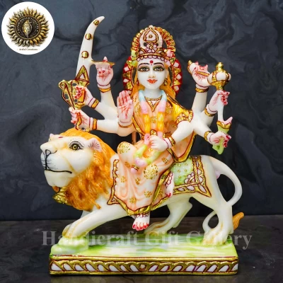 Painted Marble Dust Durga with Weapon