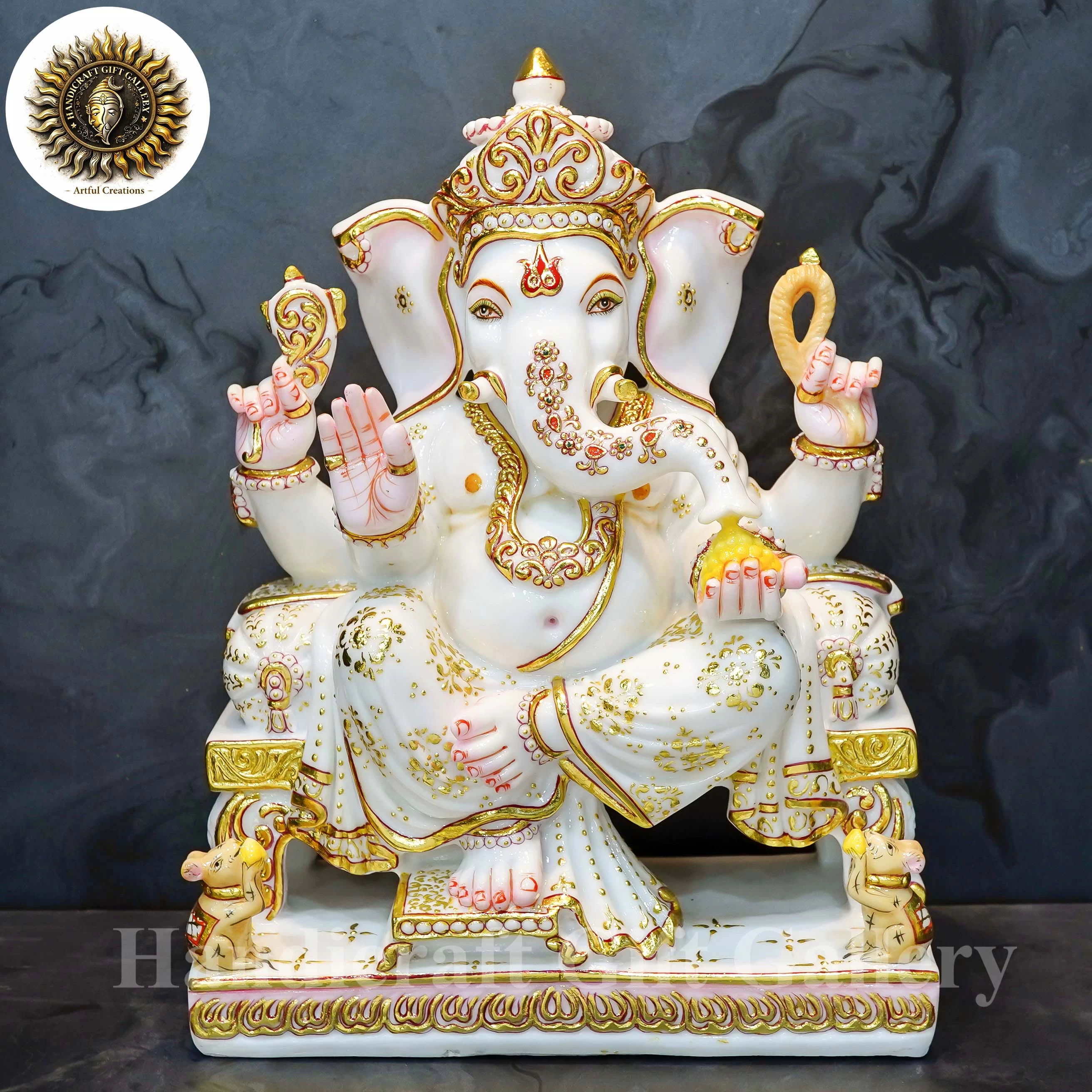 New Marble Dust Chowki Ganesh In 15 Inch