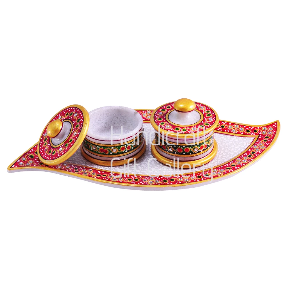 Marble Patta 2 Dibbi Dry Fruits Tray Set