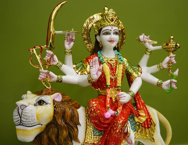 Marble Dust Durga Devi In Red Saree