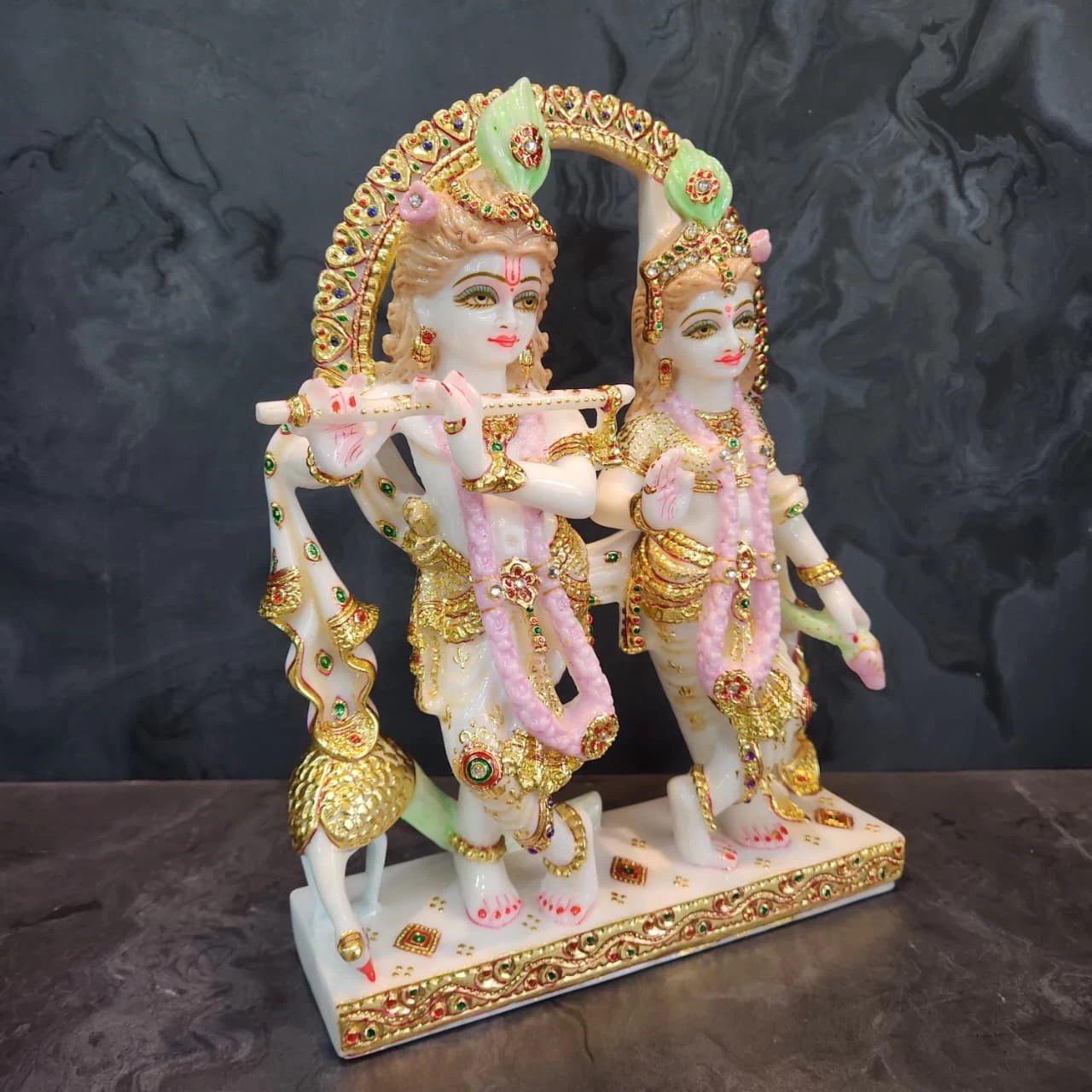 Fine Marble Dust Jugal Radha Krishna In Meenakari Painting