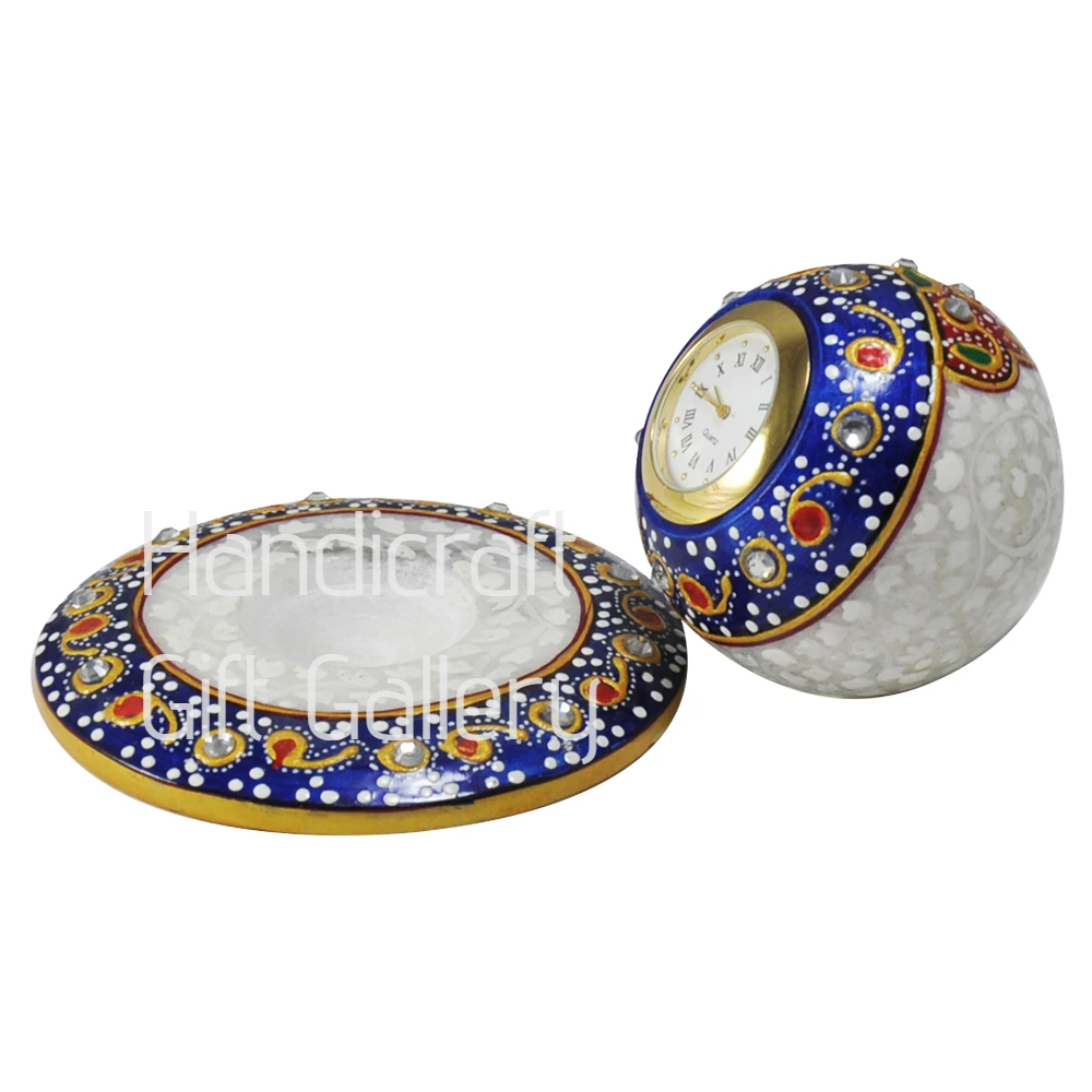 Marble Meenakari Round Stand Clock