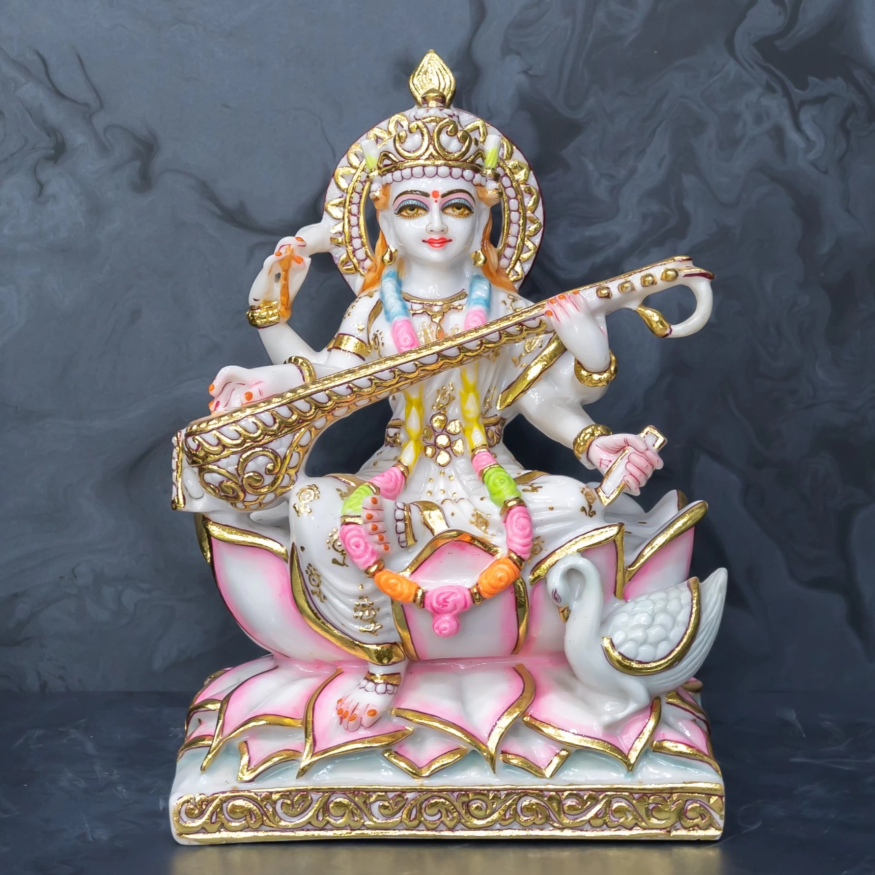 New Marble Dust Saraswati Mata Ji in 12 Inch