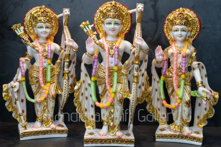 Fine Marble Dust Gold Work Ram Pariwar Set