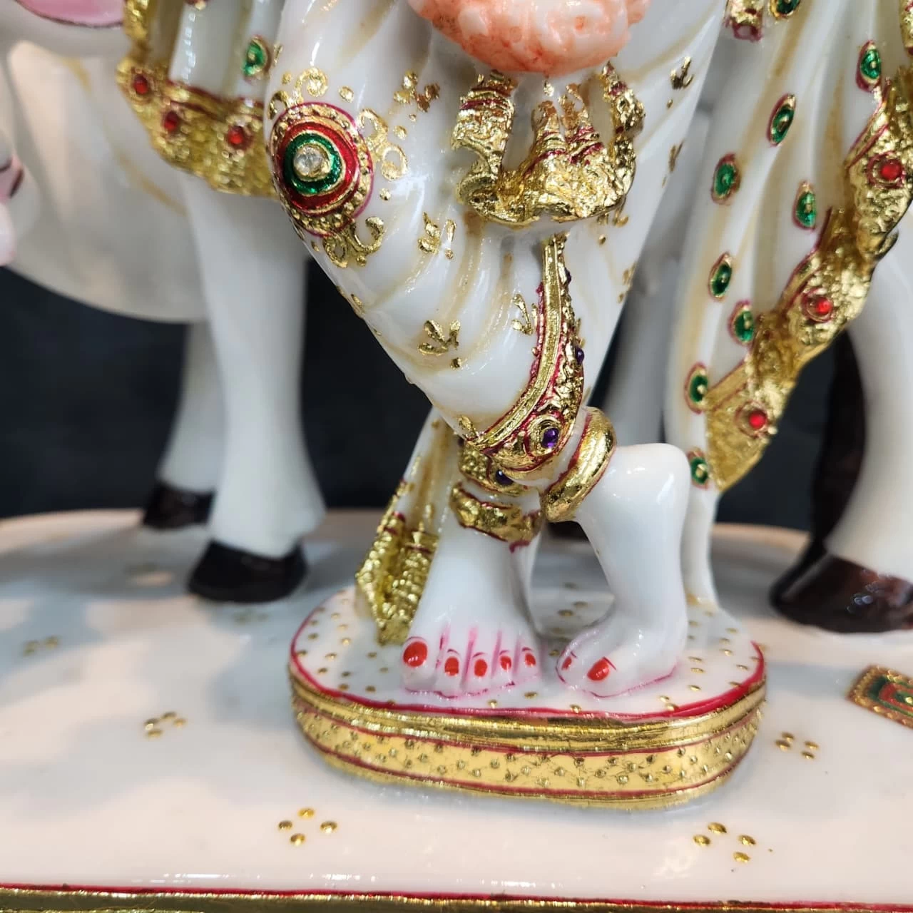 Fine Marble Dust Cow Krishna In Meenakari Painting
