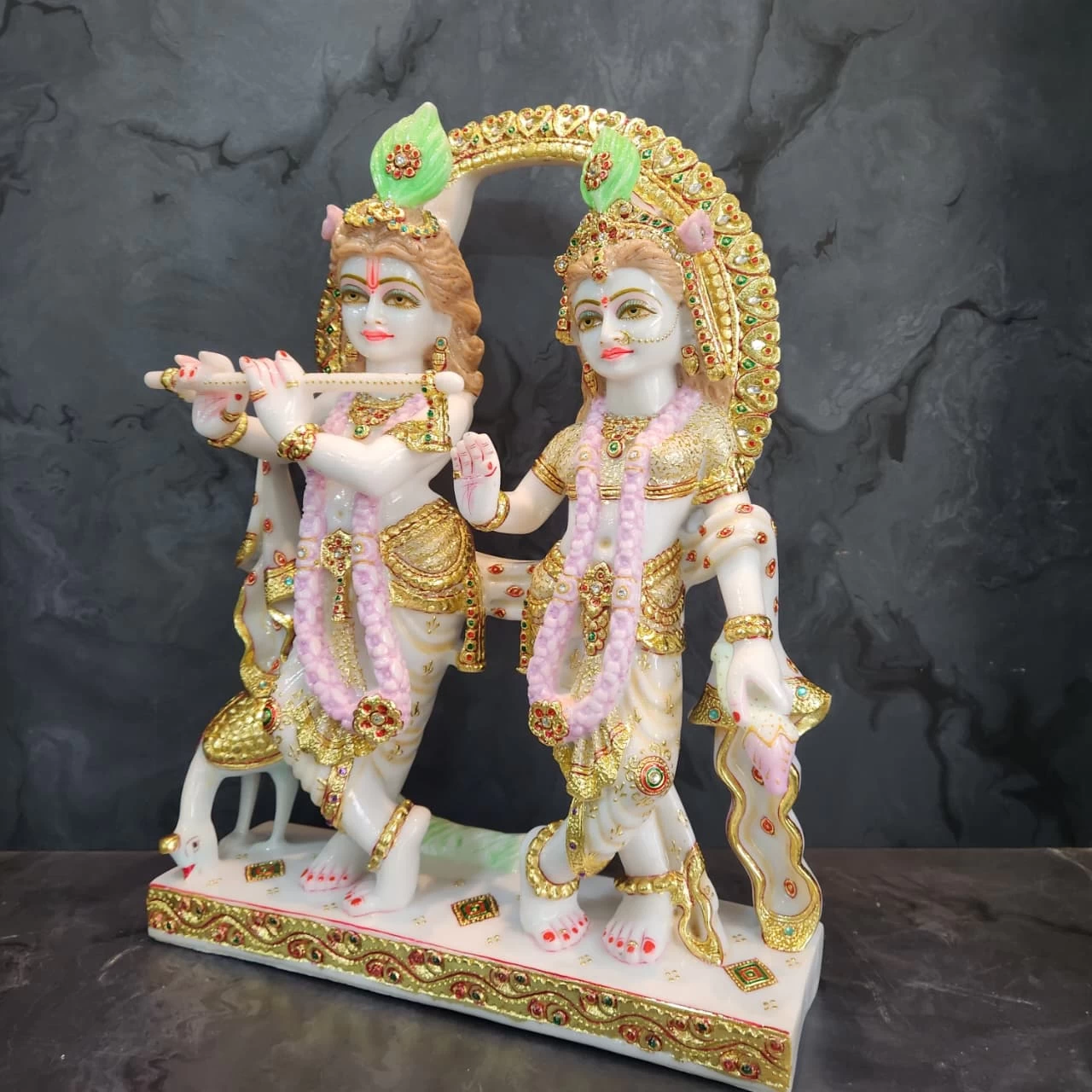 Fine Marble Dust Jugal Radha Krishna In Meenakari Painting