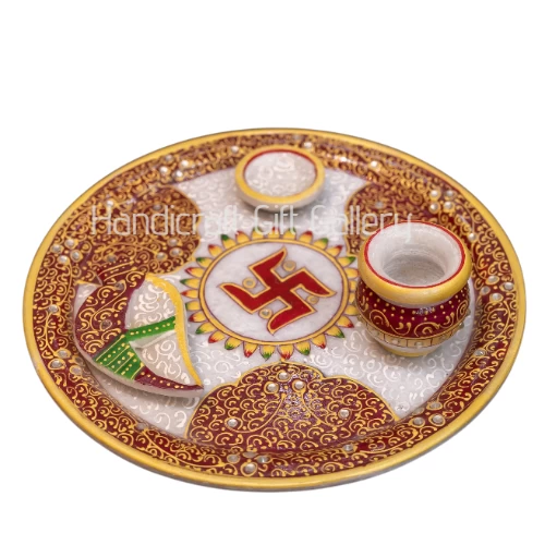 White Marble Decorative Pooja Thali