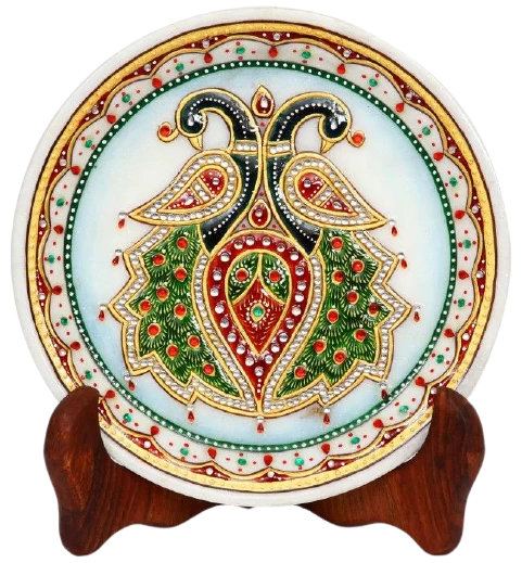 Marble Peacock Figure Painted Decorative Plate