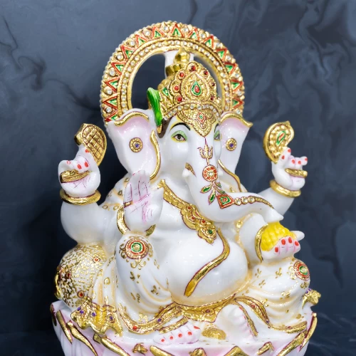 Fine Marble Dust Ganesh In Meena Painting