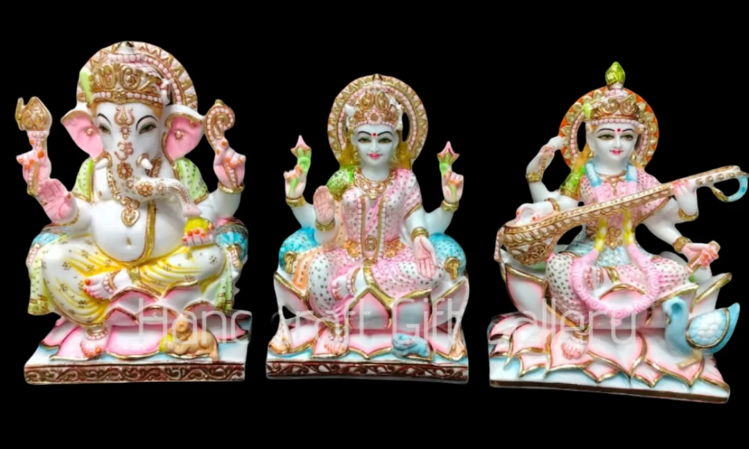 Marble Dust Ganesh Laxmi Saraswati Multicolor