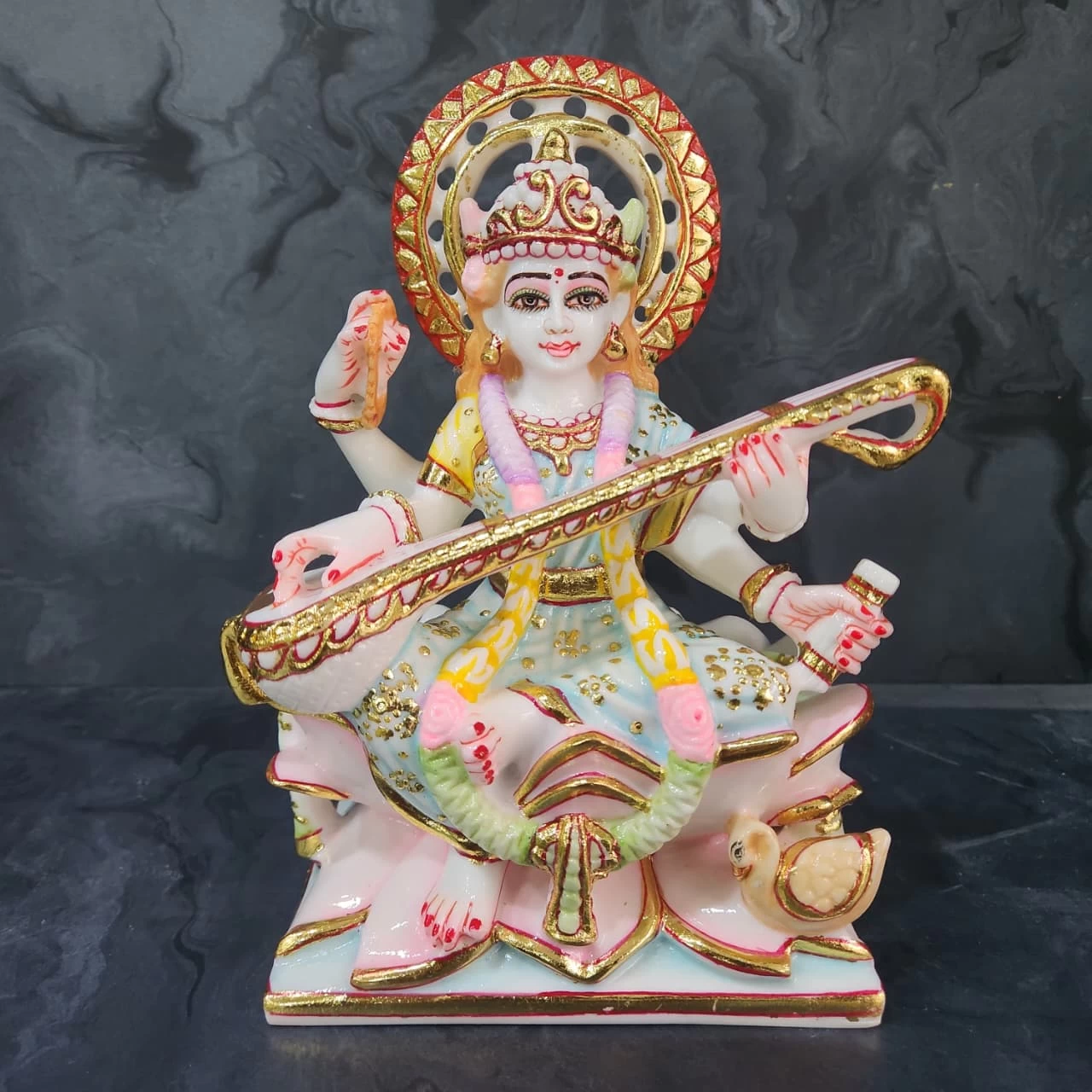 Marble Dust Saraswati In 9 Inch