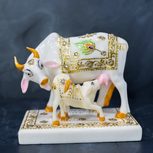 Marble Dust Cow & Calf In Morpankh Painting