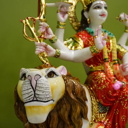 Marble Dust Durga Devi In Red Saree