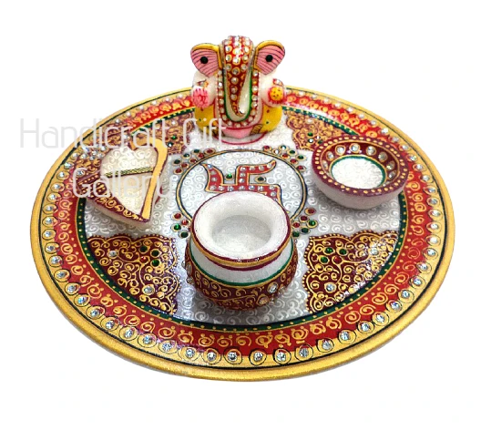 Marble Pooja Thali With Ganesh Ji