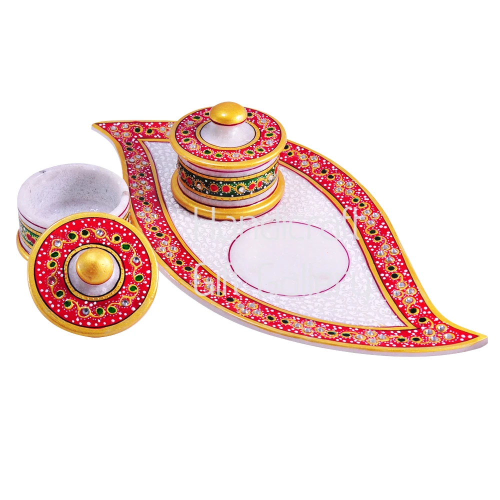 Marble Patta 2 Dibbi Dry Fruits Tray Set