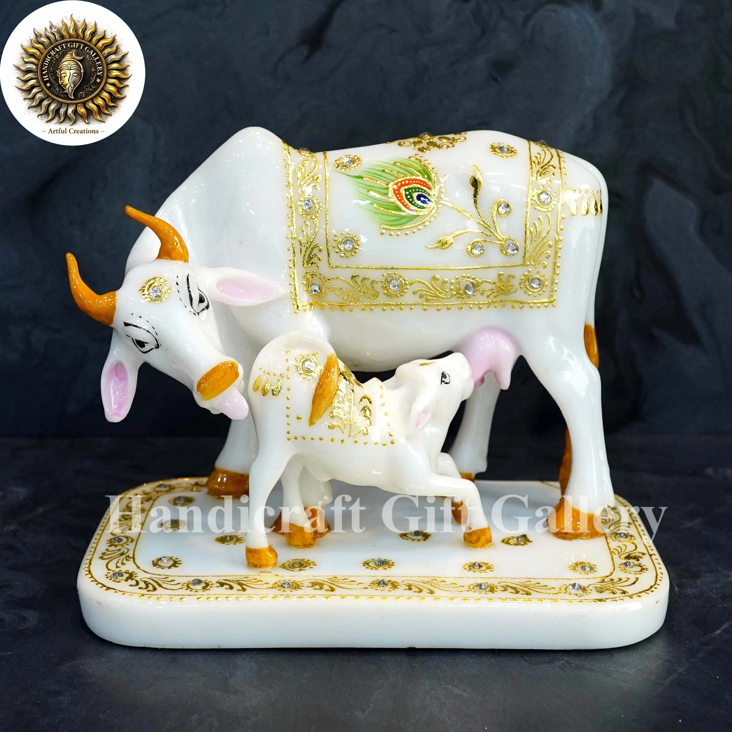 Marble Dust Morpankh Cow & Calf In 9 Inch