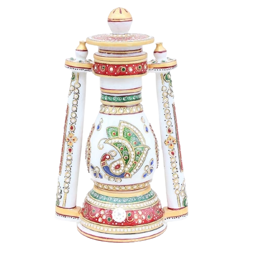White Marble Painted Lantern 12 Inch
