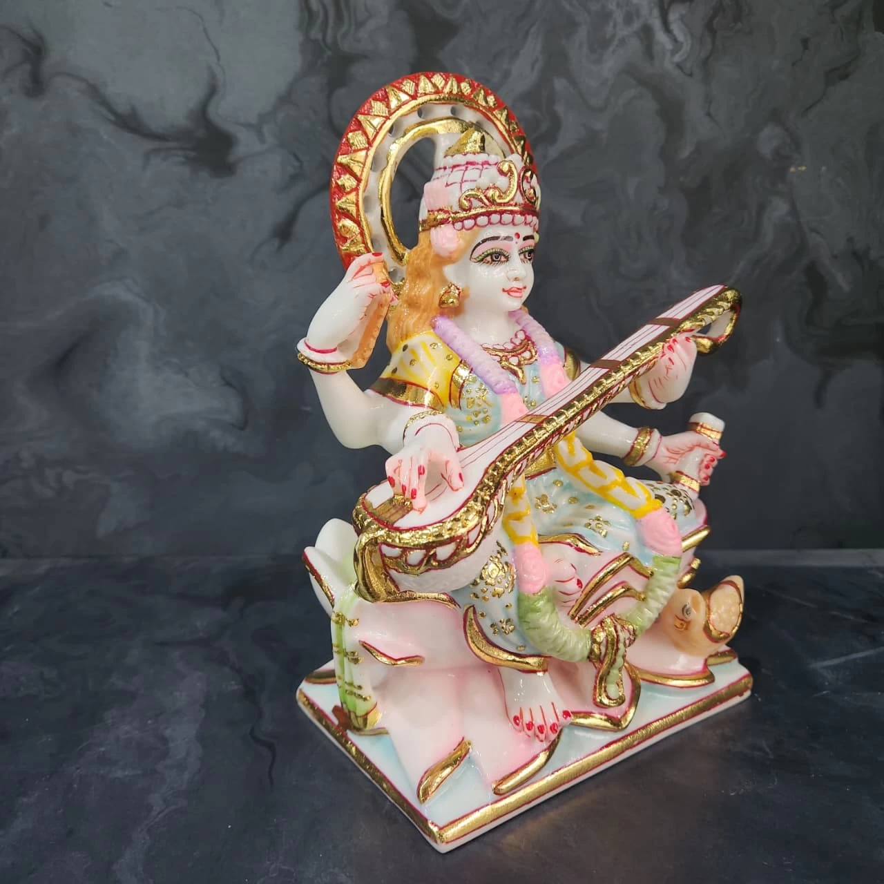 Marble Dust Saraswati In 9 Inch