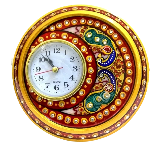 Whte Marble Clock Gold Painted In 6 Inch