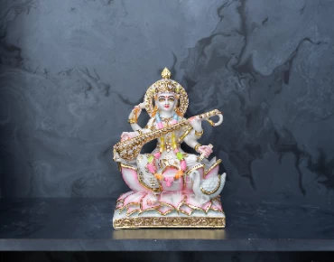 New Marble Dust Saraswati Mata Ji in 12 Inch