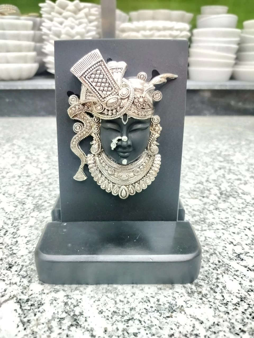 Silver Black Shreenath Ji Decorative Showpiece In 7 Inch