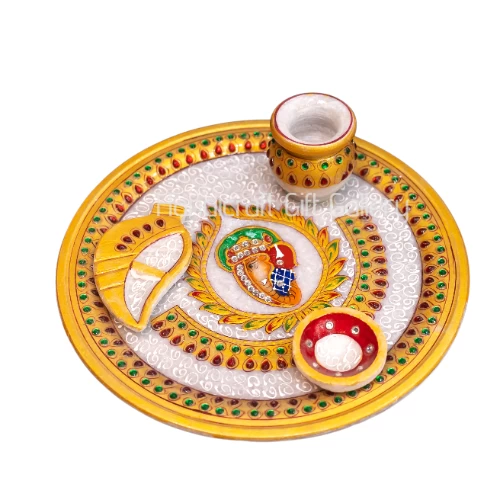 Marble Ganesh Painted Pooja Thali