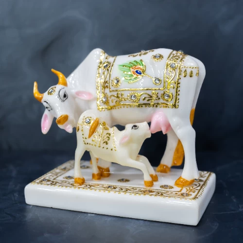 Marble Dust Cow & Calf In Morpankh Painting