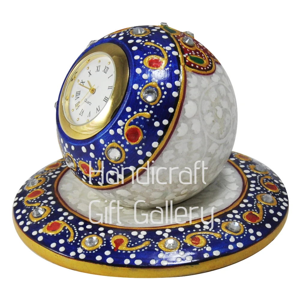 Marble Meenakari Round Stand Clock