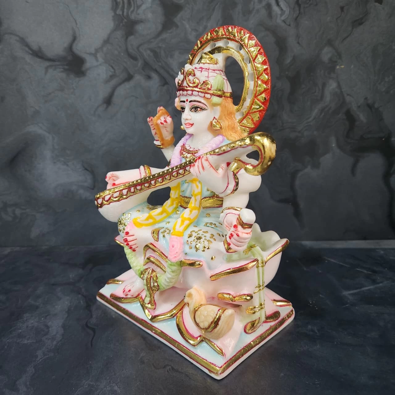 Marble Dust Saraswati In 9 Inch