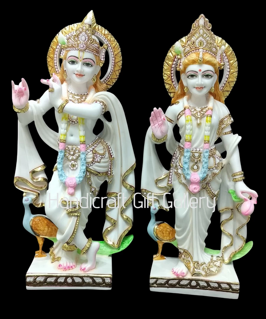 Marble Dust Cut Gold White Radha Krishna 18 Inch